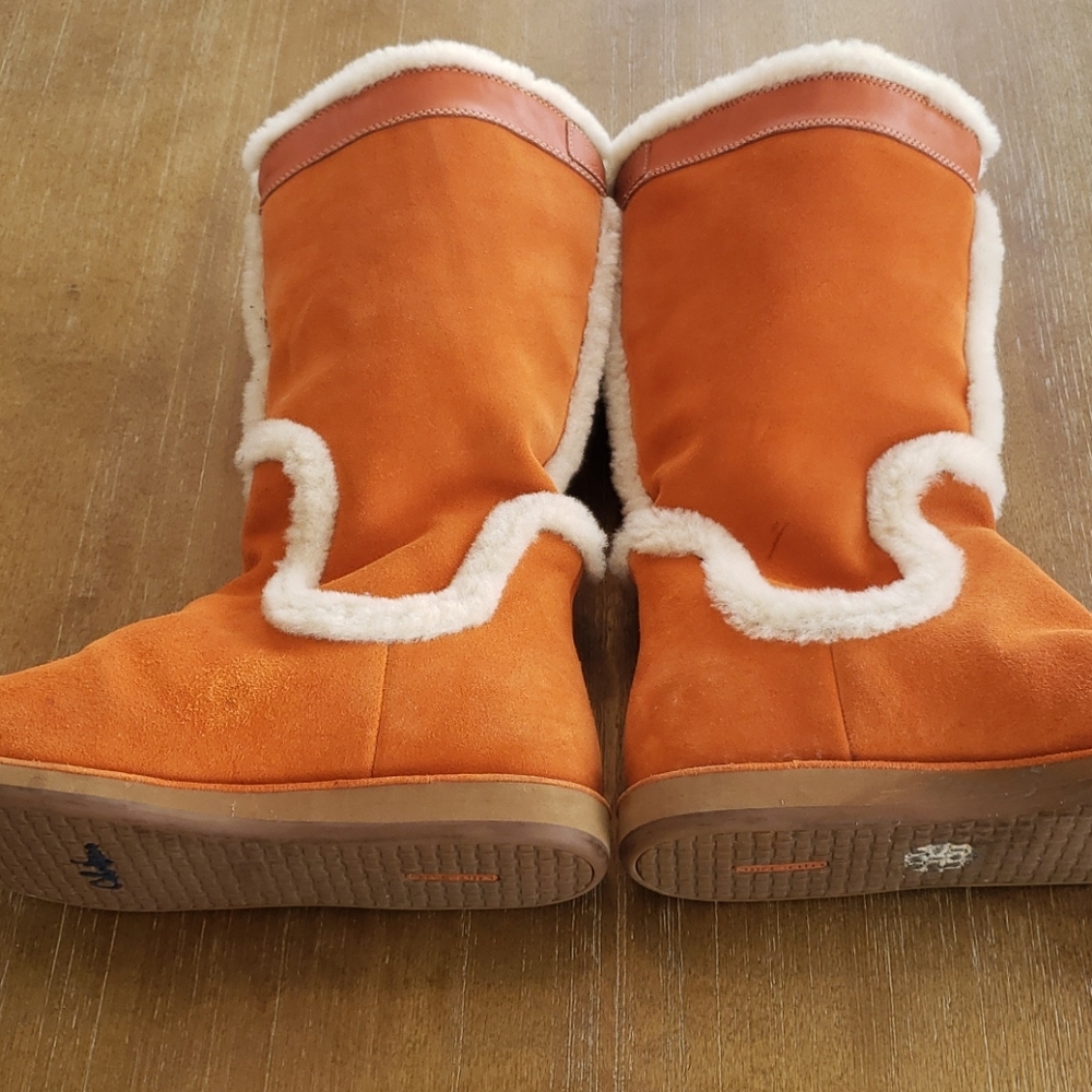 Women's Orange Shearling-Trim Winter Boots